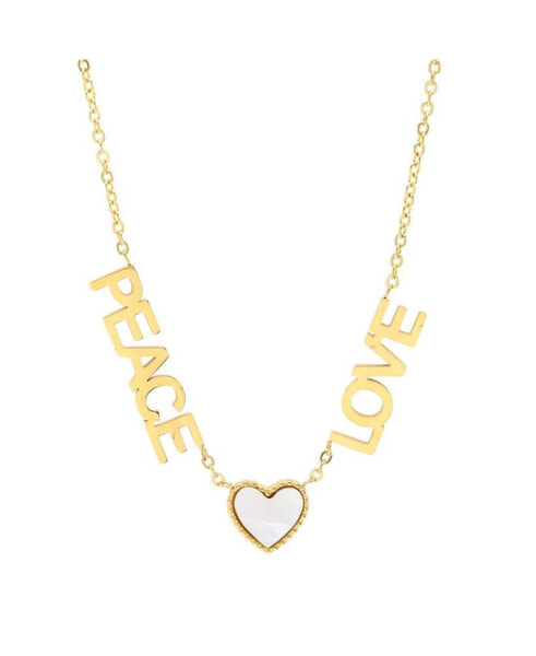 STEELTIME 18K Gold Plated Stainless Steel Peace Love Drop Necklace with Heart Charm