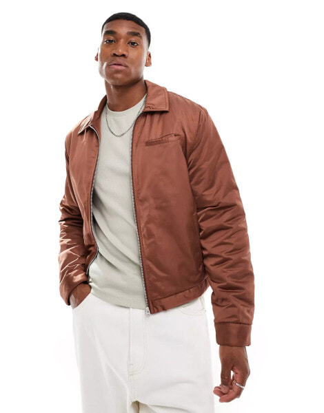 ASOS DESIGN satin harrington jacket in rust