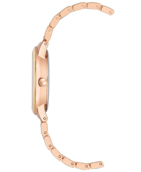 Women's Rose Gold-Tone Mixed Metal with Blush Enamel Link Bracelet Watch, 32mm