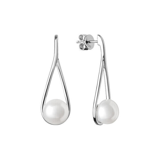 Luxury silver earrings with real white pearl Jolie GRP20222EW