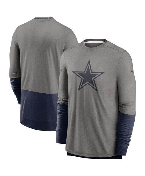 Men's Heathered Gray, Navy Dallas Cowboys Sideline Player Performance Long Sleeve T-shirt