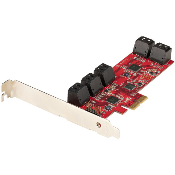 StarTech.com SATA PCIe Card - 10 Port PCIe SATA Expansion Card - 6Gbps - Low/Full Profile - Stacked SATA Connectors - ASM1062 Non-Raid - PCI Express to SATA Converter/Adapter - PCIe - SATA - PCIe 2.0 - Red - ASMedia - ASM1062 - 6 Gbit/s