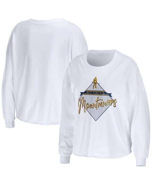 Women's White West Virginia Mountaineers Diamond Long Sleeve Cropped T-shirt