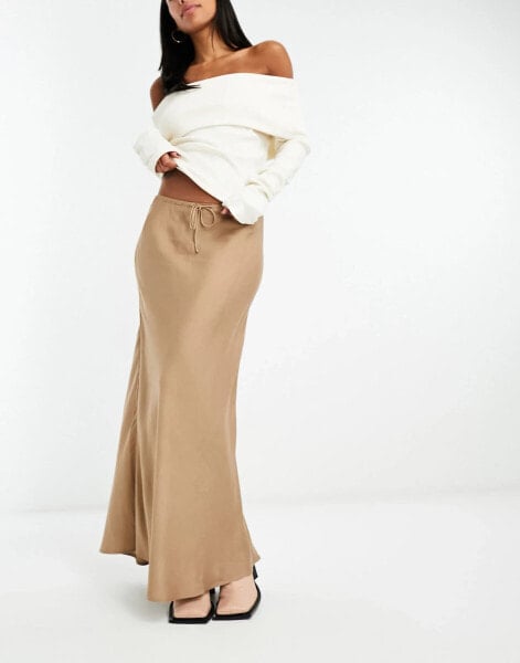 Mango maxi skirt with tie waist in light brown