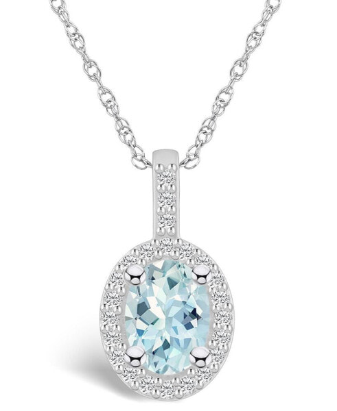 Aquamarine (1-1/7 Ct. T.W.) and Diamond (1/4 Ct. T.W.) Halo Pendant Necklace in 14K White Gold