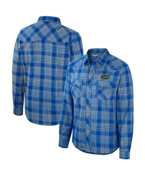 Men's x Wrangler Royal Florida Gators Plaid Western Long Sleeve Full-Snap Shirt