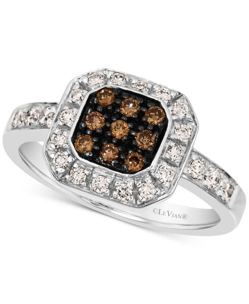 Chocolate Diamond & Nude Diamond Halo Cluster Ring (1/2 ct. t.w.) in 14k White Gold
