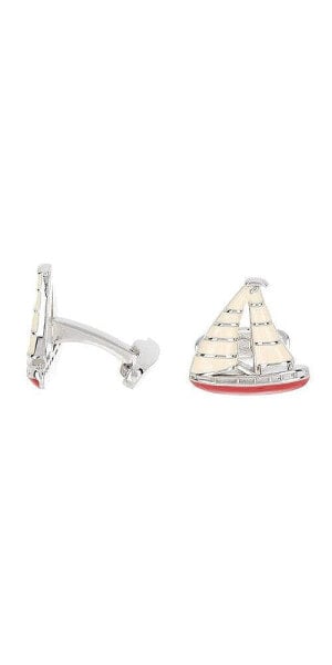 Red Painted Enamel Sailboat Cufflinks