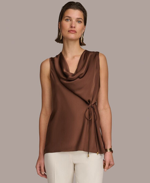 Donna Karan Women's Sleeveless Drape-Neck Satin Top