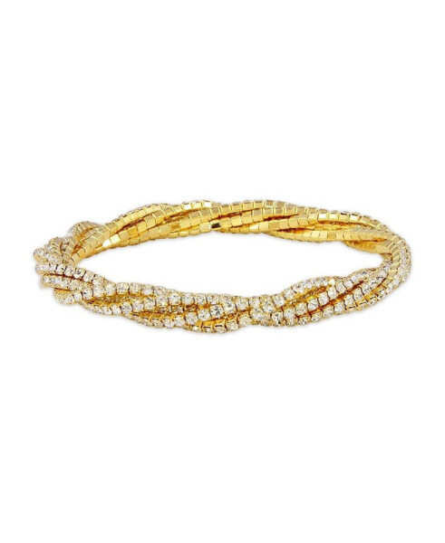 Gold Tone 5 Row Crystal Stretchy Bracelet