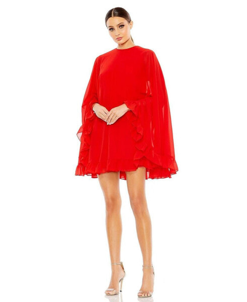 Women's Ieena High Neck Ruffle Hem Cape Mini Dress