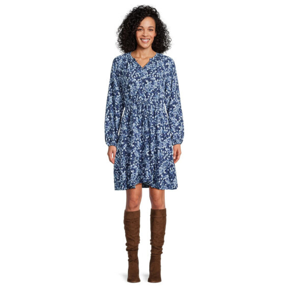 Time and Tru Mini Dress Women's Size XXL Blue Pockets Long Sleeve Pullover Rayon