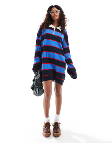 COLLUSION Polo stripe dress with rugby collar