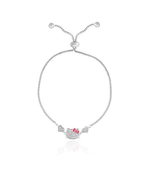 Sanrio Women's Heart Lariat Bracelet, Silver-Plated and Pave Cubic Zirconia Bracelet Official License