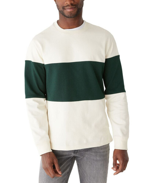 Men's Relaxed Fit Long Sleeve Rugby Stripe Crewneck Sweater