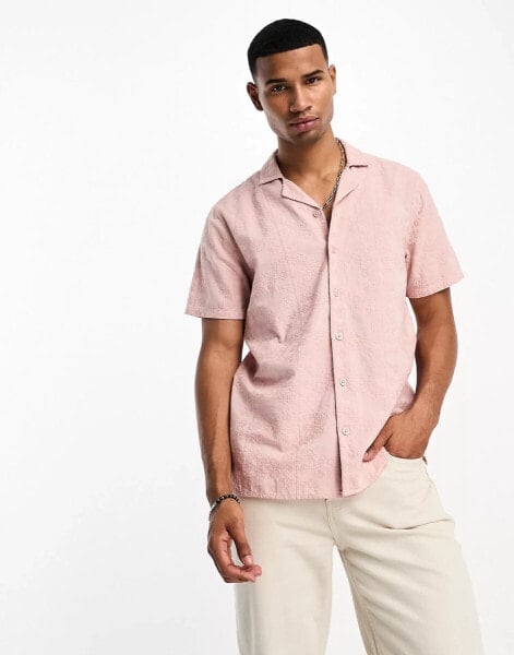 Hollister short sleeve lace relaxed fit revere collar shirt in pink