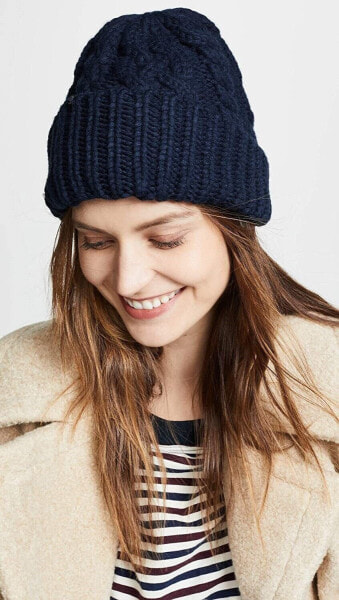 Plush 241714 Womens Casual Cable knit Vegan Beanie Hat Solid Navy One Size