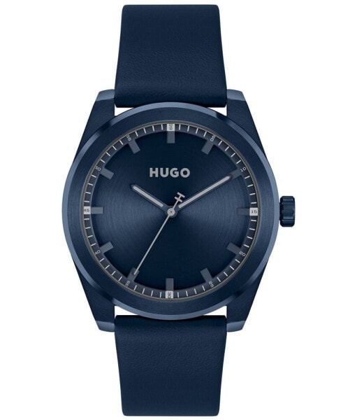 Men's Bright Quartz Blue Leather Watch 42mm