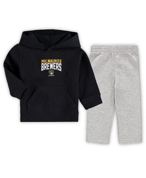 Infant Boys and Girls Navy, Heathered Gray Milwaukee Brewers Fan Flare Fleece Hoodie and Pants Set