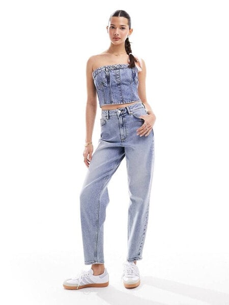 Miss Selfridge mom jean in blue acid wash