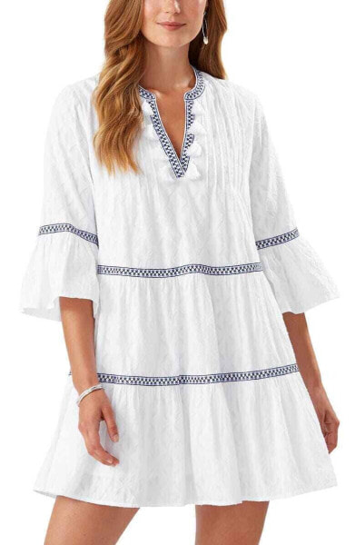 Tommy Bahama Embroidered Cotton Tier Cover-Up Dress in White Size Medium