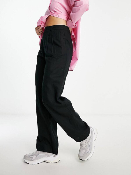 New Look linen wide leg trouser in black