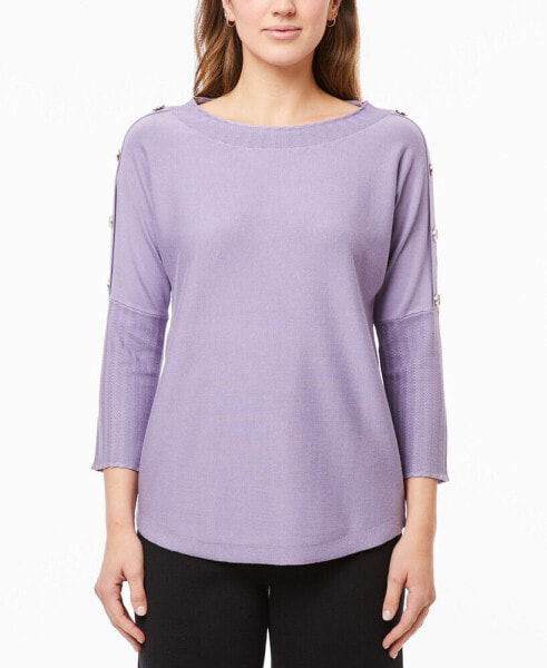 Women's Dolman-Sleeve Wavy-Ribbed Sweater, Regular & Petite