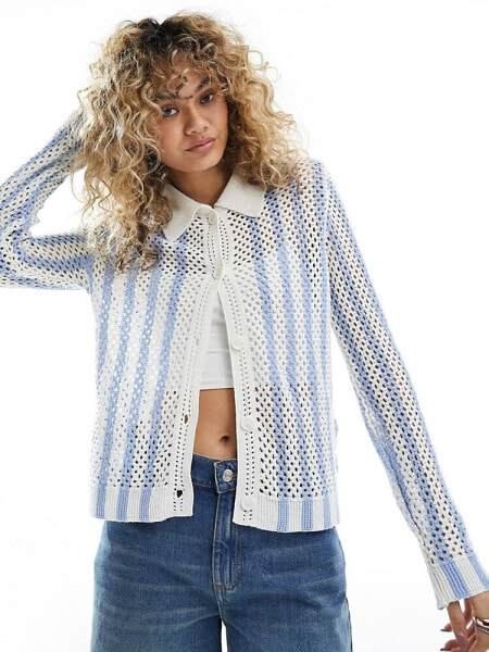 ONLY open knit cardigan in blue stripe 