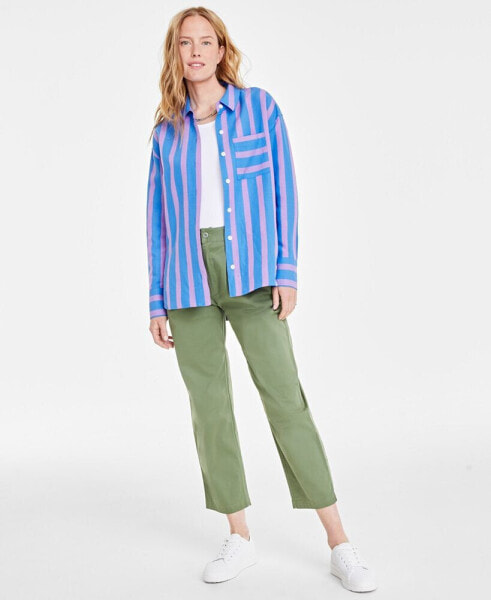 Women's Wide Stripe Linen Relaxed-Fit Shirt, Created for Macy's