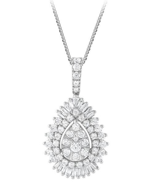 Diamond Round & Baguette Teardrop Cluster Pendant Necklace (1 ct. t.w.) in 14k White Gold, 16" + 2" extender