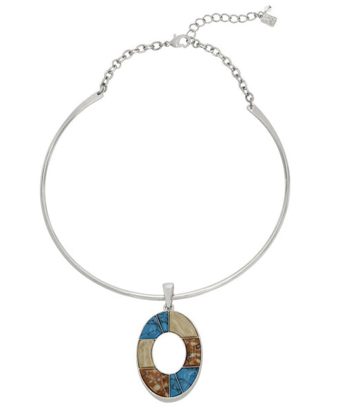 Semi-Precious Mixed Stone Oval Pendant Wire Necklace