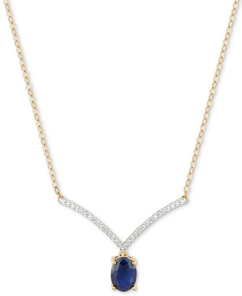 Sapphire (1 ct. t.w.) & Diamond (1/10 ct. t.w.) Chevron 17" Collar Necklace in 10k Gold