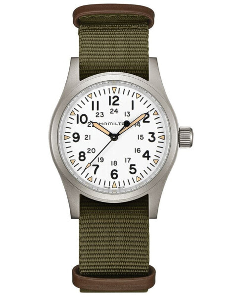 Men's Swiss Mechanical Khaki Field Green Nato Strap Watch 38mm