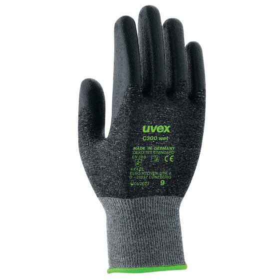 Рабочие перчатки защитные Uvex C300 wet черно-серые 1 шт.