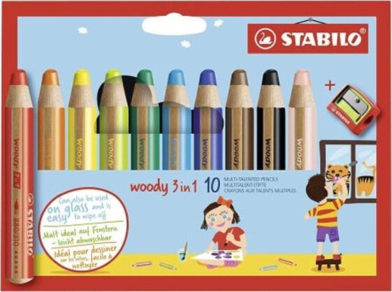 Цветные карандаши STABILO Woody 3w1 10 шт + точилка