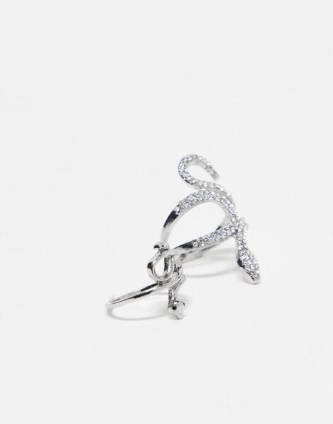 Reclaimed Vintage snake ring pack in silver and diamante