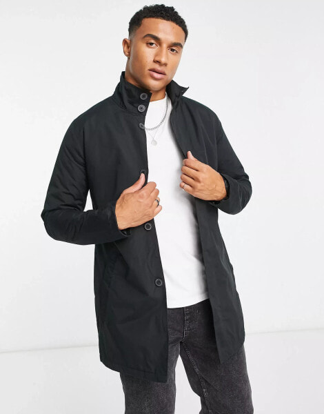 French Connection – Gefütterte Jacke in Schwarz im Trench-Stil mit Stehkragen