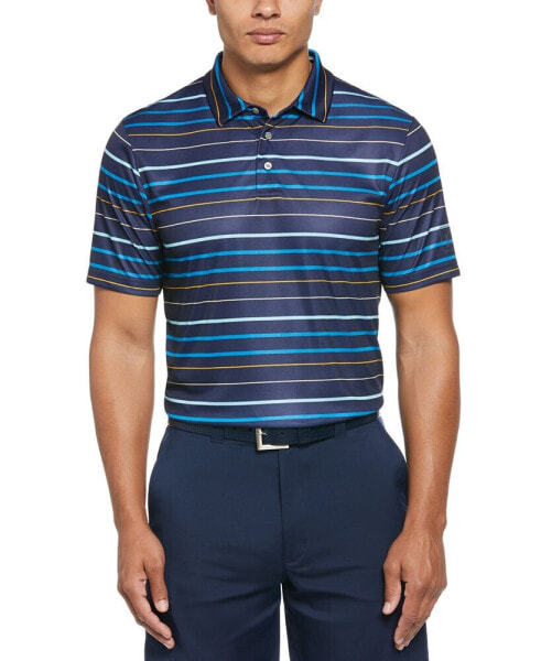 Men's Fine Line Print Short Sleeve Golf Polo Shirt