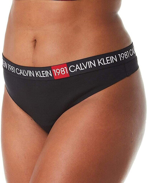 Calvin Klein 188816 Womens Plus Size Cotton Thong Panty Underwear Black Size 1X