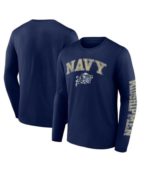 Men's Navy Distressed Navy Midshipmen Arch Over Logo Long Sleeve T-shirt