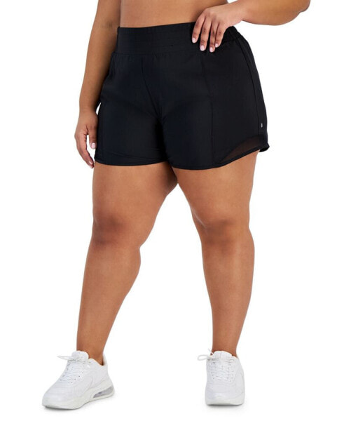 Plus Size Solid Elastic-Back Woven Running Shorts, Created for Macy's