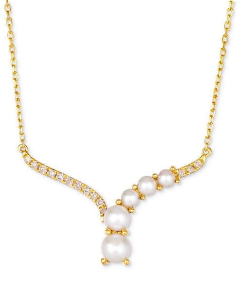 Le Vian vanilla Pearls (3-6mm) & Nude Diamond (1/6 ct. t.w.) Adjustable 19" Statement Necklace in 14k Gold