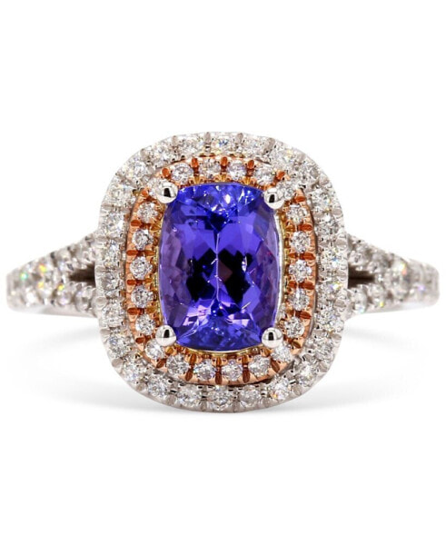 Кольцо Macy's Tanzanite & Diamond Double Halo  in 10k White & Rose Gold.