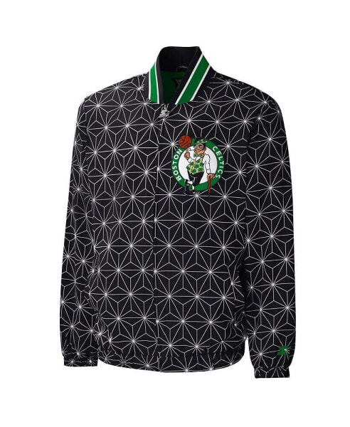 Men's Black Boston Celtics In-Field Play Fashion Satin Full-Zip Varsity Jacket