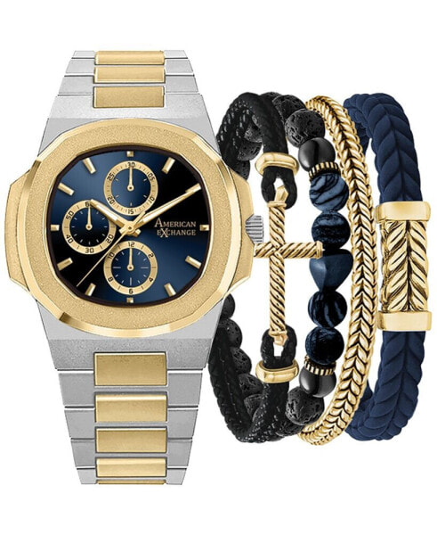 Men's Two-Tone Metal Alloy Bracelet Watch 52mm Gift Set