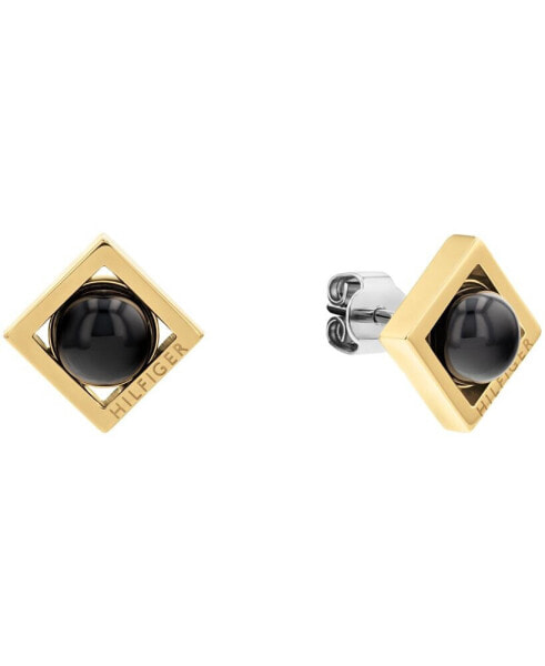 Women's Onyx Circle Gold-Tone Stainless Steel Earring