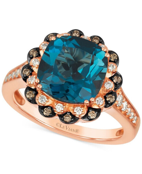 Deep Sea Blue Topaz (4-1/2 ct. t.w.) & Diamond (1/3 ct. t.w.) Double Halo Ring in 14k Rose Gold