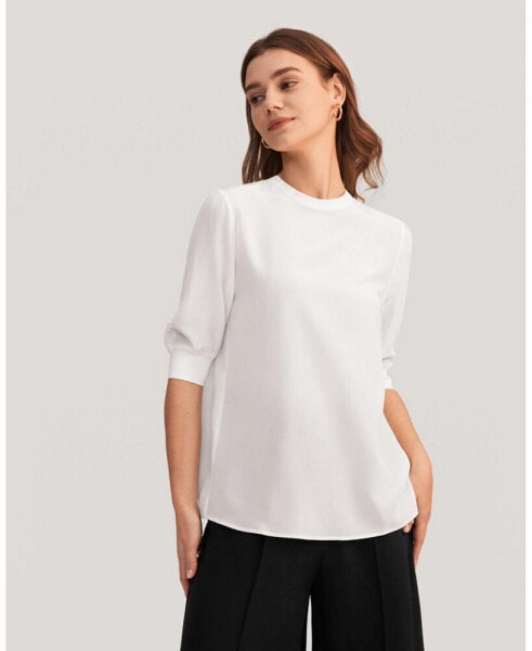 Women's Elegant Casual Silk Tee With Rib Cuff