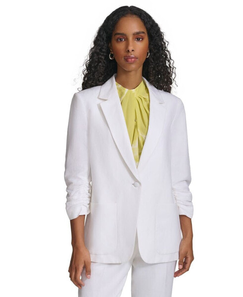 Women's Linen-Blend Single-Button Blazer