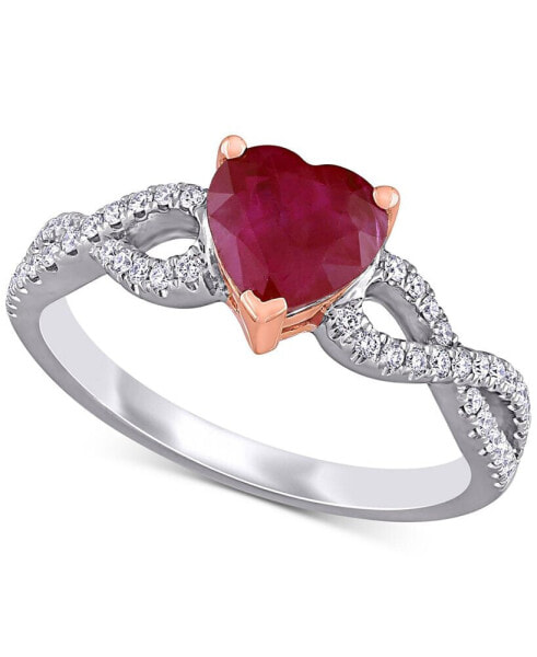 Ruby (1-3/4 ct. t.w.) & Diamond (1/4 ct. t.w.) Heart Ring in 14k Rose & White Gold